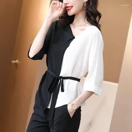 Women's Blouses And Tops Silk Floral Printed Office Formal Casual Shirts Plus Large Size Spring Summer Sexy Femme White Black