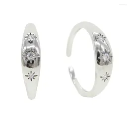 Cluster Rings 925 Sterling Silver Ring Micro Pave CZ Sparking Bling Star North Charm Juster Band Fashion Trendy Women