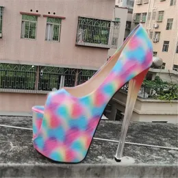 드레스 슈즈 2023 Stilettos Ladies 19cm Ultra High Thin Heels 플랫폼 펌프 열린 발가락 여자 사탕 컬러 신부 Zapatos Mujer