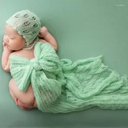 Conjuntos de roupas nascidos de pografia escavada o chapéu de crochê embrulhando pano de lua cheia retrato de bebê