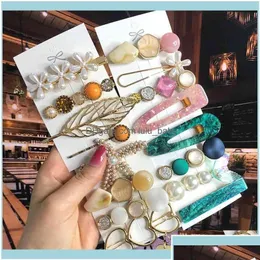 Headbands mücevher2021 İnci Kristal Akrilik Klipler Kadınlar için Set Retro Geometrik Barrettes Pin Kız Saç Aesnors Moda Takı Damlası Dhqlk