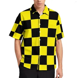 Koszule męskie Dwnie tonowe czarne i żółte wakacyjne koszulka wakacyjna Mod Checkers Hawaii Funny Bluzki z krótkim rękawem Topy Graficzne duże rozmiar