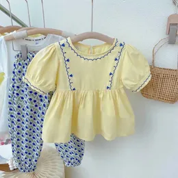 衣類セット夏の新しい子供用衣類セット刺繍シャツトップ +アンチモスキートパンツファッションベビーガールズ服スーツ