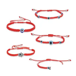 سلسلة رابط الأزياء الحمراء سلسلة Hamsa يدوية Lucky Evil Blue Eye Bracelet مضفر Rope Boho Festival Chic for Women Girls Charm Jewelry Dr DHJ28