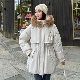 Women's Down Parkas CRRIFLZ New Women's Autumn/Winter Artificial Fur Hooded Neckline Solid Drstring Zipper Loose Warm Coat Z230817