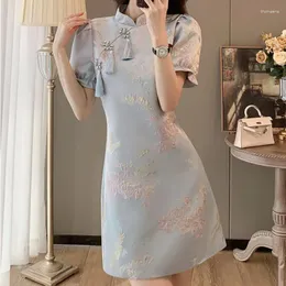 Etnisk kläder kinesisk stil elegant cheongsams klänning sommar kvinnor vintage blommig broderi qipao mini lady chic tofsels slim vestidos