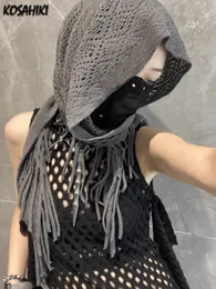 Scarves KOSAHIKI Girl Punk Japanese Headdress Ripped Tassel Scarf Hooded Hat Windproof Scarf Woman Y2k Streetwear Scarves Femme 230817