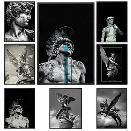 Vintage Greek Statue Canvas Painting Warrior Sculpture Posters Prints  Creative the Tears of Artwork Wall Art Living Room Decor Wo6