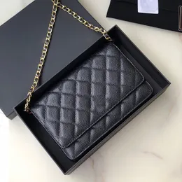 Högkvalitativ WOC -kedjeväska Designer Purse äkta läder Klassisk plånbok på kedjeklaffkopplingsväska handväska Cross Body Quiltade Caviar Shoulder Bags Card Holder Black