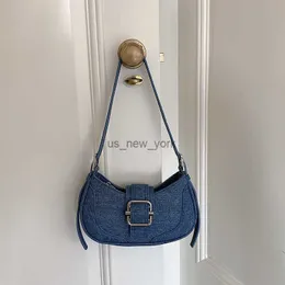 Hobo Fashion Denim Blue Underarm Bag for Women 2023 Spring New Cowboy Shoulder Bag Designer Female Hobo Armpit Bag Purse Handbags HKD230817