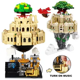 크리에이티브 1179pcs 애니메이션 필름 성에서 스카이 건축물 음악 상자 빌딩 블록 클라우드 하우스 조립 벽돌 장난감 선물 230816