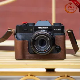 Acessórios para bolsas de câmera Shelv Câmera de vídeo Metade inferior para Fujifilm X-T30 Capa de couro Acessórios da câmera da câmera com abertura da bateria HKD230817