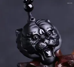 Anhänger Halsketten schöne Hand Natur Obsidian geschnitzte Tigerkopf Perlen Halskette Mode Schmuck