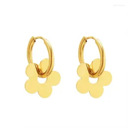 Hoop Earrings Minar Romantic Tarnish Free 18K Gold PVD Plated Stainless Steel Hollow Out Metallic Flower For Women Party Jewelry
