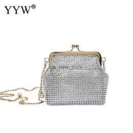 Hobo YYW Mini Clutch Bags Women Rhinestone Geometric Clutches And Purse Female Shoulder Messenger Bags With Sling Chain Prom Daybags HKD230817