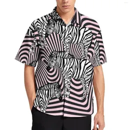 Erkekler Sıradan Gömlek Zebra Baskı Gevşek Gömlek Erkekler Plaj Modaya Modaya Gizli Stripes Yaz Özel Kısa Kollu Moda Büyük Boy Bluzlar