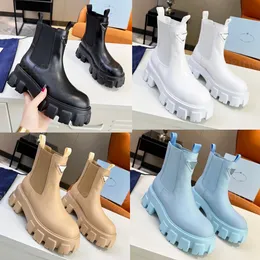 Designerschuhe Monolith-Plattform Frauen Boots schwarze glänzende Leder-Knöchelstiefel runden Kopf Sneaker Spitz dicke untere Slas