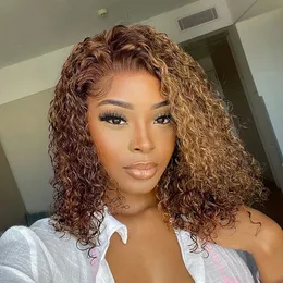 Short Curly Human Hair Wigs 220%density 13x6 Hd Lace Frontal Wig Highlight Lace Front Human Hair Wigs Remy Deep Wave Frontal Wig