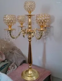 Ljushållare toppklassad 1 parti 4st 76 cm höjd 5-arms metall guld kandelbras med kristall hängen bröllopshållare evenemang centerpiece