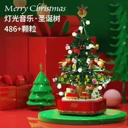 Blocks Blocks Christmas Tree Music Box Building Blocks Rotate Lighting DIY Mini Play Kits Idea Gifts Assembled B Toys Adults R230817