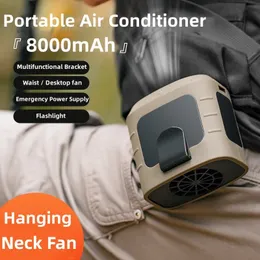 Other Home Garden Multi-functional Outdoor Fan Hanging Neck Fan Portable Camping Hiking Sports Usb Mini Fan With 8000mah Power Bank With Light 230817