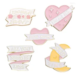 Brooches Cartoon Cute Pink Love Enamel Brooch Dog Mom Bed Time All You Need Is Less Pin Alloy Letter Lapel Badge Jewelry Gift For Friends