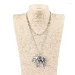 Hänge halsband 1st tibetansk silver stort lyckligt elefantdjur med grav av filigran lång kedja halsband choker lagenlook smycken