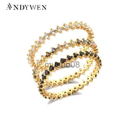 Band Rings Andywen 925 Sterling Silver Gold Full Zircon Rainbow Cz Lady Bird Ring Size Women Wedding Jewelry Rock Rock Round Jewelry J230817