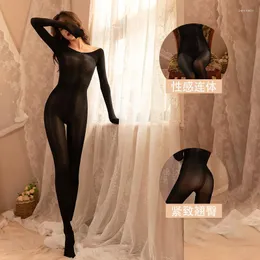 Women Socks 8D Open Crotch Horse Oil Sexy One Piece Silk Full Body Pantyhose Shiny Clothing White Black