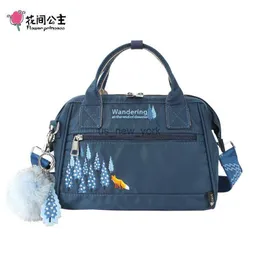 Hobo Flower Princess 2019 New Fox Fur Ornaments Women Bag Embroidery Nylon Shoulder Bag School Bags For Girls Travel Ladies Handbags HKD230817