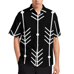 Erkekler Sıradan Gömlek Beyaz İskandinav Desenli Beach Shirt Modern ve Minimal Hawaiian Erkek Y2K bluzlar Kısa Kollu Grafik Üst Plus Boyut