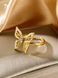 Bandringar eleganta och söta inlagda zirkonguldfärgade fjärilsringar för kvinna 2021 koreanska modesmycken bröllop lyxfest flickor ring j230817