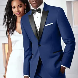 Мужские костюмы Королевские синие свадебные смокинг для жениха 3 куска Slim Fit Cuest Официальный мужской модный набор куртка с брюками черный жилет