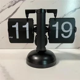 Relógios de mesa Criativo Flip Down Page Desk Relógio retro Decoração de casa mecânica de aço inoxidável