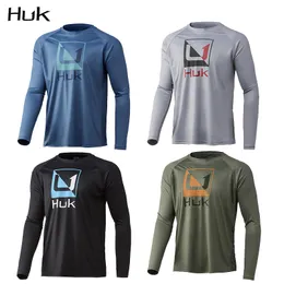 Outdoor Shirts HUK Fishing Shirts UPF 50 Men Summer Anti-uv Breathable Fishing Dresses Long Sleeve Outdoor Sportswear Fish Jersey Camisa Pesca 230817