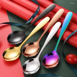 Flatware Sets 7-inch Stainless Steel Table Spoons Soup Bouillon Colorful Set 6 Pieces (Table Spoon)