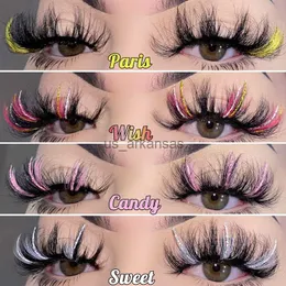 False Eyelashes Asiteo Glitter Colored Ombre Lashes Mink 25MM Fluffy Color Streaks Cosplay Makeup Cruelty Free Eyelashes Wholesale Supplier HKD230817