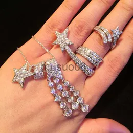Bandringar lyxiga enkla meteorstjärna ringhalsband Set Holiday Gift Boho Chain Female Necklace Vintage Jewelry Pendant E Girl Fashion J230817