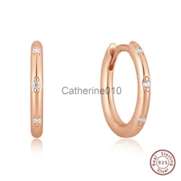 Charm Fine Jewelry Minimalist Eternity CZ 925 SterlSilver 14K Rose Gold PlatCubic Zircon Huggies Earrings For Women Girls J230817