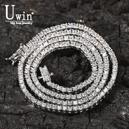 Chokers Uwin łańcuch tenisowy 2 mm 2 mm okrągłe cięcie mikro bling Cubic Zirconia Fashion Hiphop Mężczyźni Kobiet Bracelets Biżuteria 230817