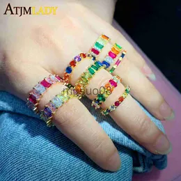 Band Rings 2023 Promotion Luxury Icy Out Bling Fashion Cubic Zircon Rings For Women Rainbow CZ Paved Eternity Band Finger Wedding Jewelry J230817