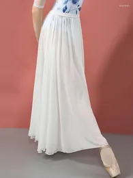 Stage Wear Long Ankle Length Pearl Chiffon Women's Ballerina White Dress Girl Lyrical Costume For Girls Dance Tutu Ballet