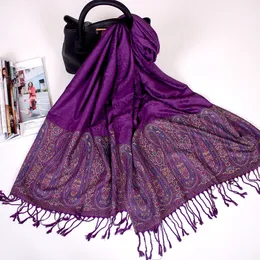 Scarves Paisley Jacquard Women Scarf Bohe Style Floral Printed Pashmina Ethnic Fringed Travel Scarves Warm Winter Silky Long Shawl 230817
