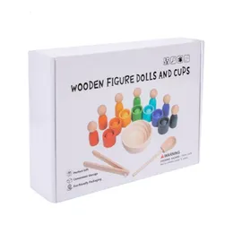 Sportspielzeug Farbpassungskästen Holzfiguren und Tassen Montessori Early Learning Toy D5QA 230816