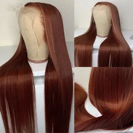 Wigs marrone rossastro brasiliano Numero #33 Wigs Frontal Wigs Simulazione Human Hair for Women Auburn Colorate di chiusura in pizzo