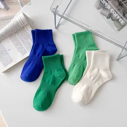 BV green socks men's spring and summer ins solid color medium tube socks green blue cotton socks Tiktok sports net red fashionable socks