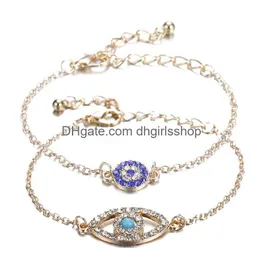 Chain Trendy Turkish Gold Evil Eye Bracelet Pave Sliver Color Bracelets Adjustable Female Party Jewelry Drop Delivery Dh08C