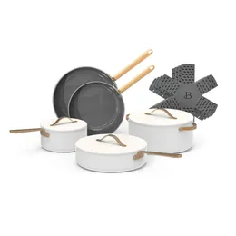 12pc Ceramic Non-Stick Cookware Set, White Icing by Drew Barrymore