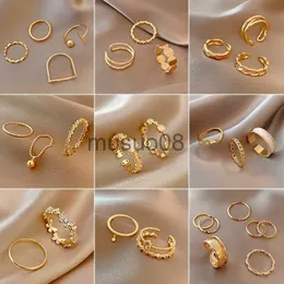 Anéis de banda 5pcs/conjunto de cores geometria de ouro aberto anéis ajustáveis ​​para mulheres elegantes delicados anel de dedo jóias de casamento por atacado J230817