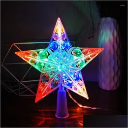 Dekoracje świąteczne 066e Nordic Style Tree Topper Star z LED Light Bateria zasilana baterią Faux Crystal Peads Treetop Fairy Lamp Party Otiyu